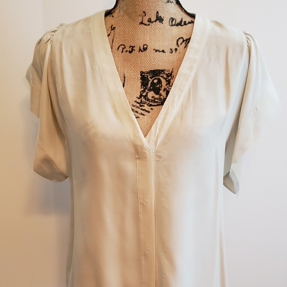 SEVEN FOR ALL MANKIND Silk V-Neck Blouse; Cream